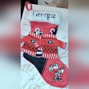 Two Ga Bulldog Tiny Sweater Set Plus Stocking.